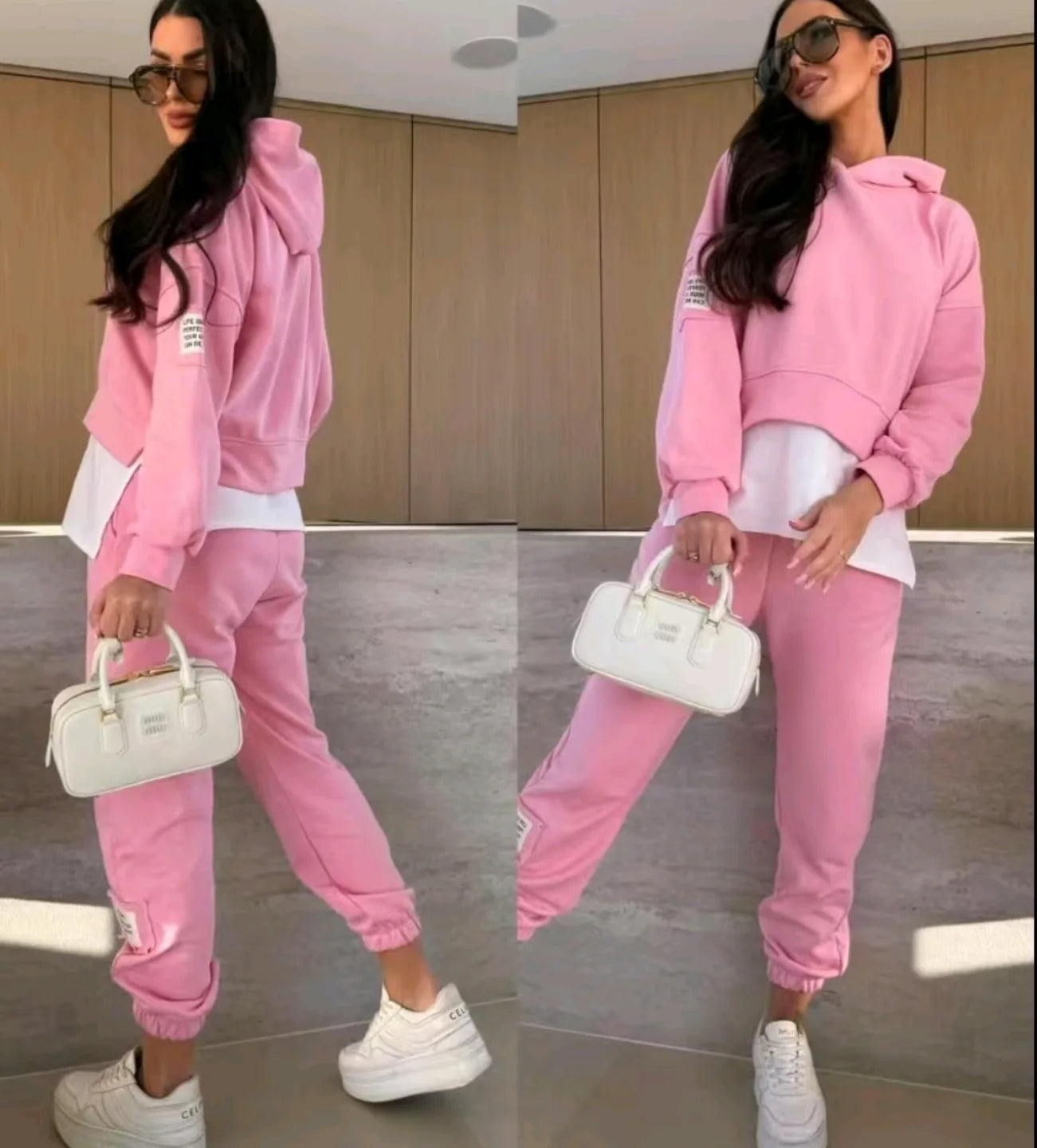 Women's Hooded Patchwork Casual Sweatshirt Suit1