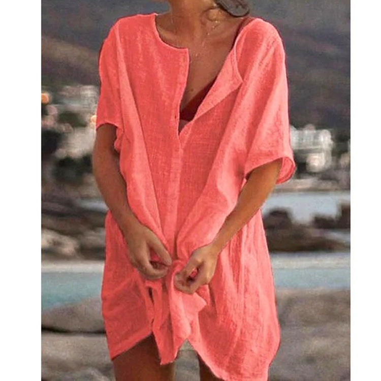 🔥Hot Sale🔥Women's Cotton and linen Plain Loose Long Shirt