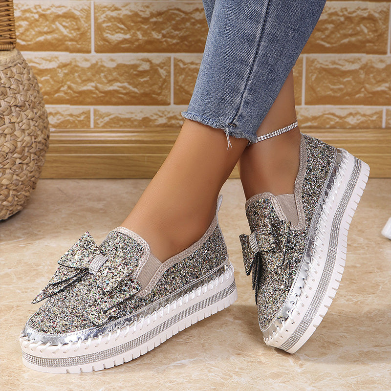 🎁Women's Rhinestones Slip-On Bow Sneakers