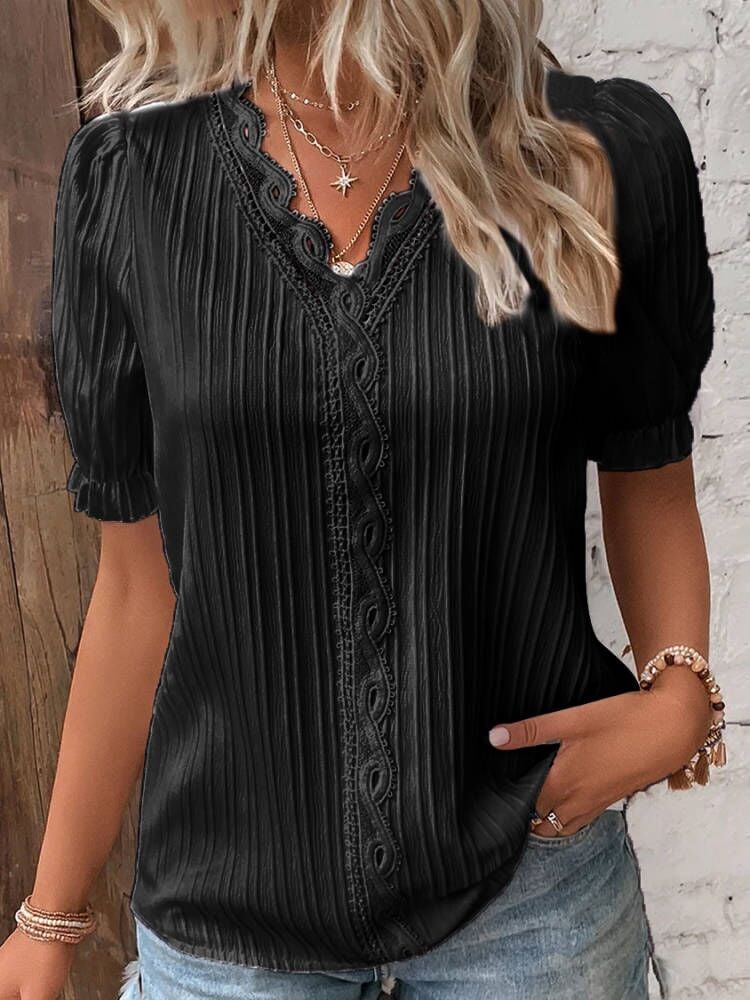 🔥BUY 2 GET 10% OFF💝V Neck Plain Lace Elegant Shirt