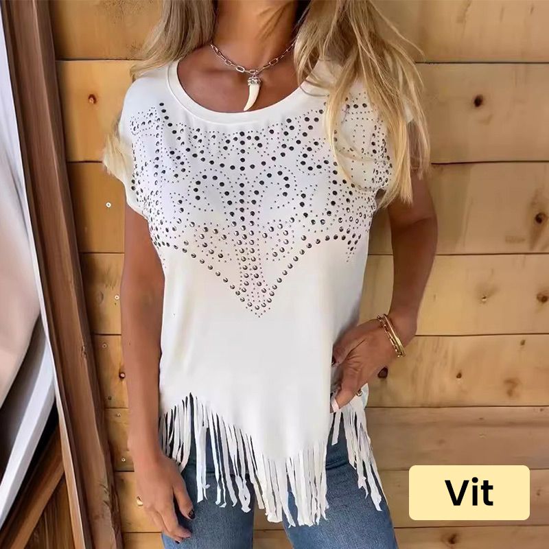 🔥HOT SALE 50% OFF🔥Women's Solid Colour Short Sleeve T-shirt With Hot Print And Frayed Hem