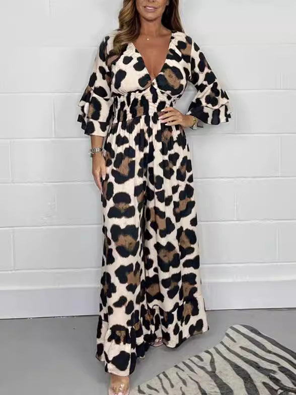 🔥Hot Sale 53% Off🍃Leopard print V-neck jumpsuit