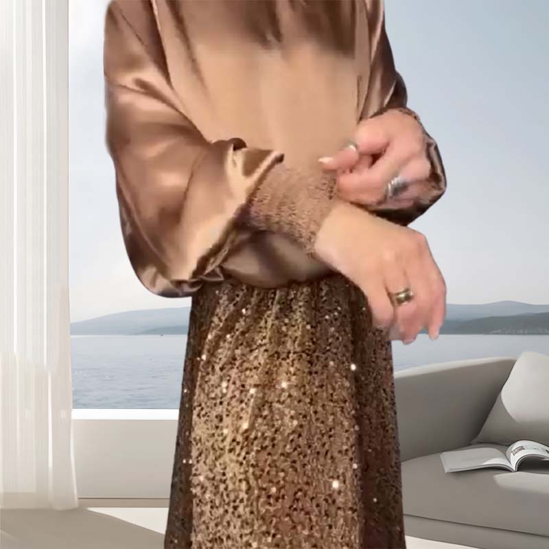 🔥Women's Long Sleeve Top & Sequin Maxi Skirt Two-Piece Set