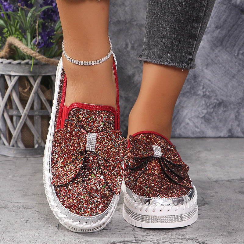 🎁Women's Rhinestones Slip-On Bow Sneakers