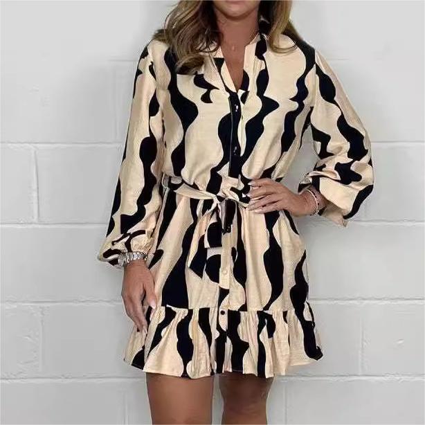 🌷Limited Time Offer 41% OFF🌷Casual Irregular Stripe Lapel Tie Waist Shirt Dress