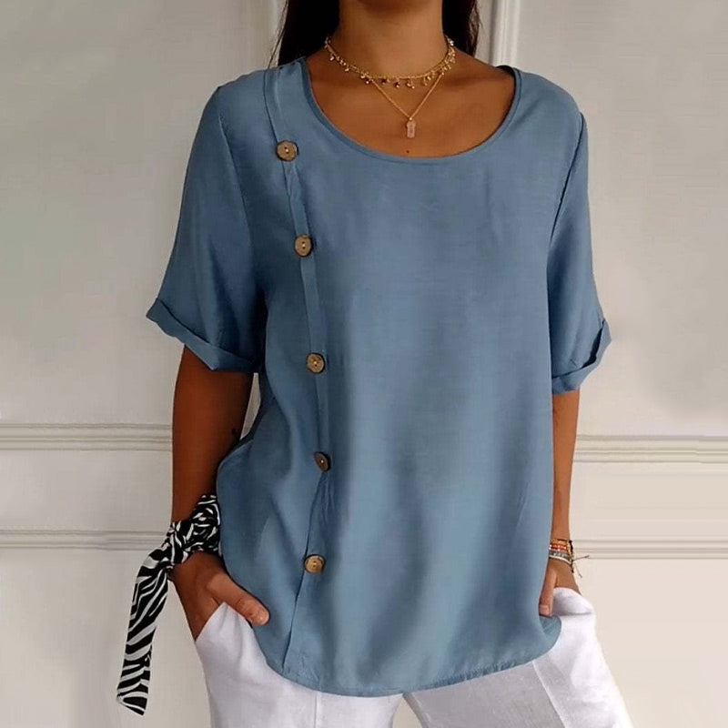 🔥Hot Sale 49% OFF💝Women's Crew Neck Side Button Blouse