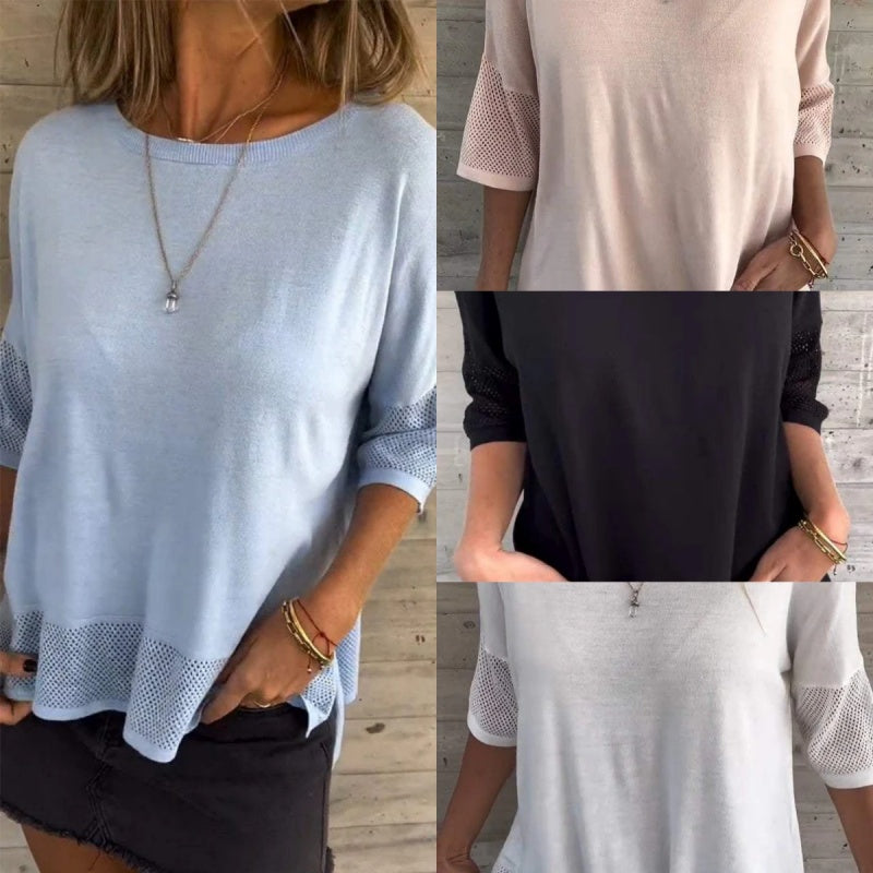 Women’s Casual Solid Color Round Neck 3/4 Sleeve T-Shirt