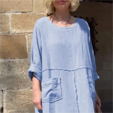 💥End-of-Summer Special Offer💕Casual Breathable Solid Color Round Neck Dress