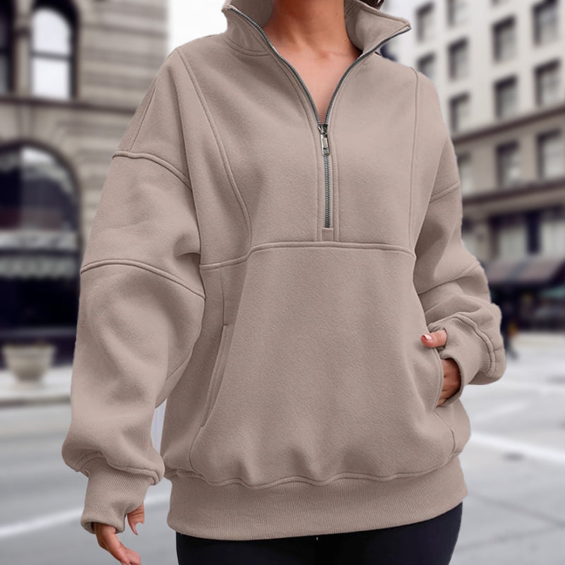 Women's Half Zip Long-Sleeve Tops with Pockets