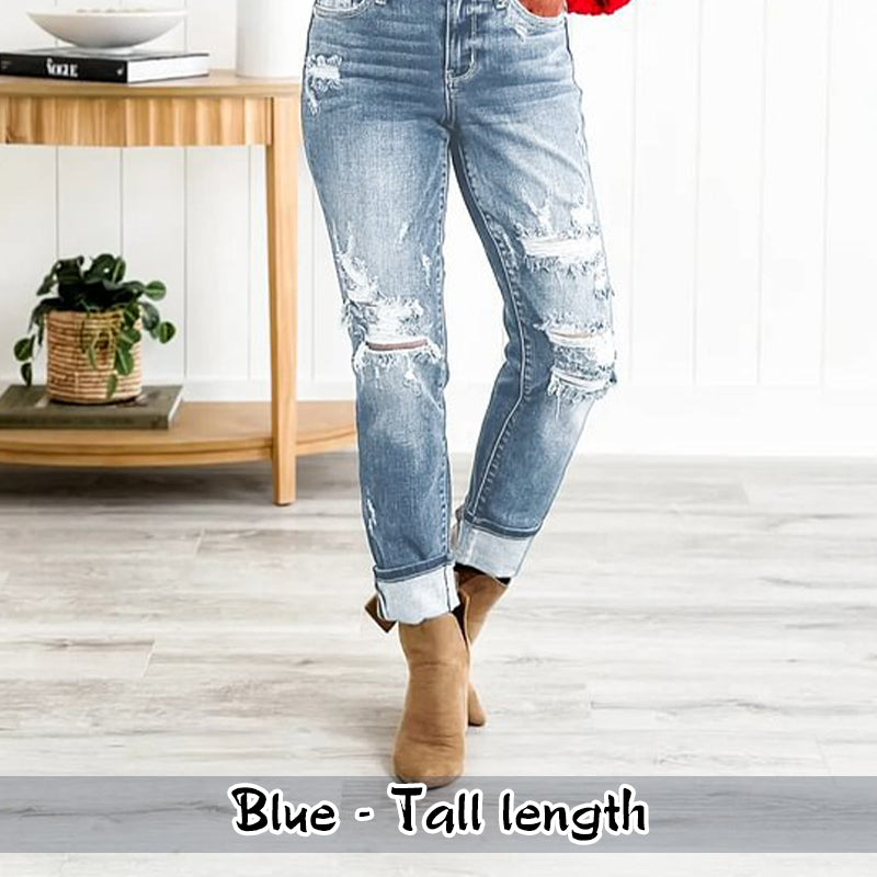 🔥HOT Sale🔥Women's Tummy Control Distressed Cuffed Boyfriend Jeans