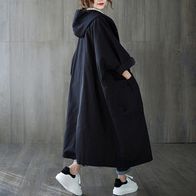 Oversized Large Pocket Hooded Long Trench Coat