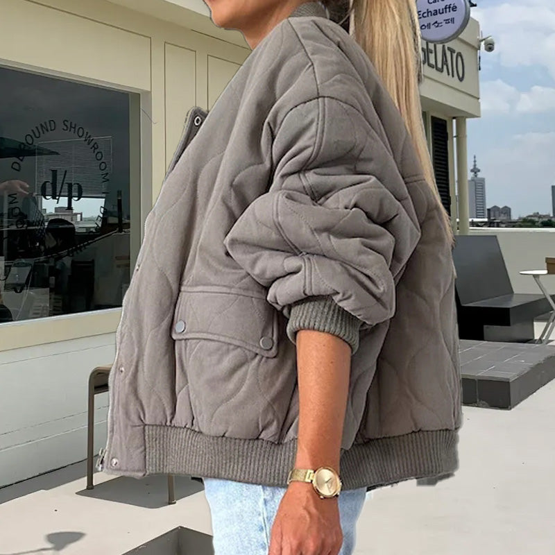 🎁Hot Sale 🔥Solid Color Loose Thick Warm Bomber Jacket