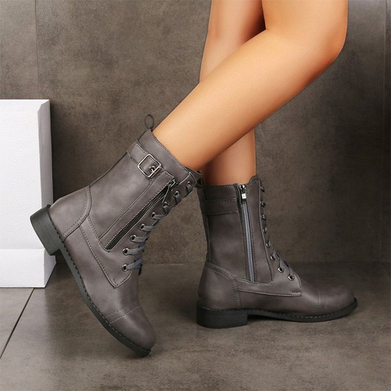 Women's Round Toe Side Zipper Leather Orthopedic Boots