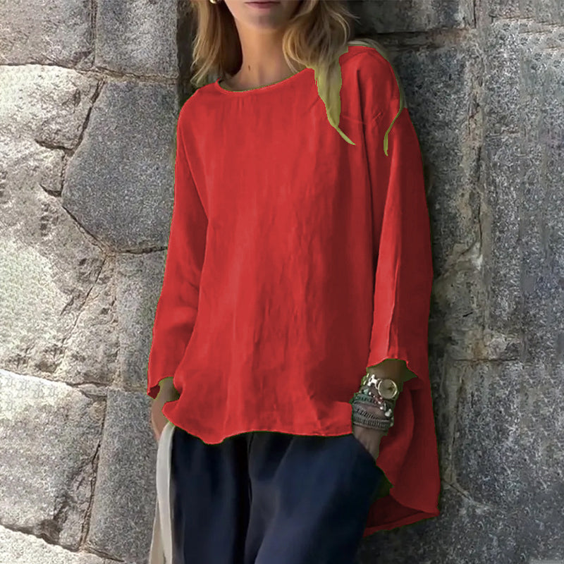 Women's Solid Color Cotton & Linen Long Sleeve Shirt