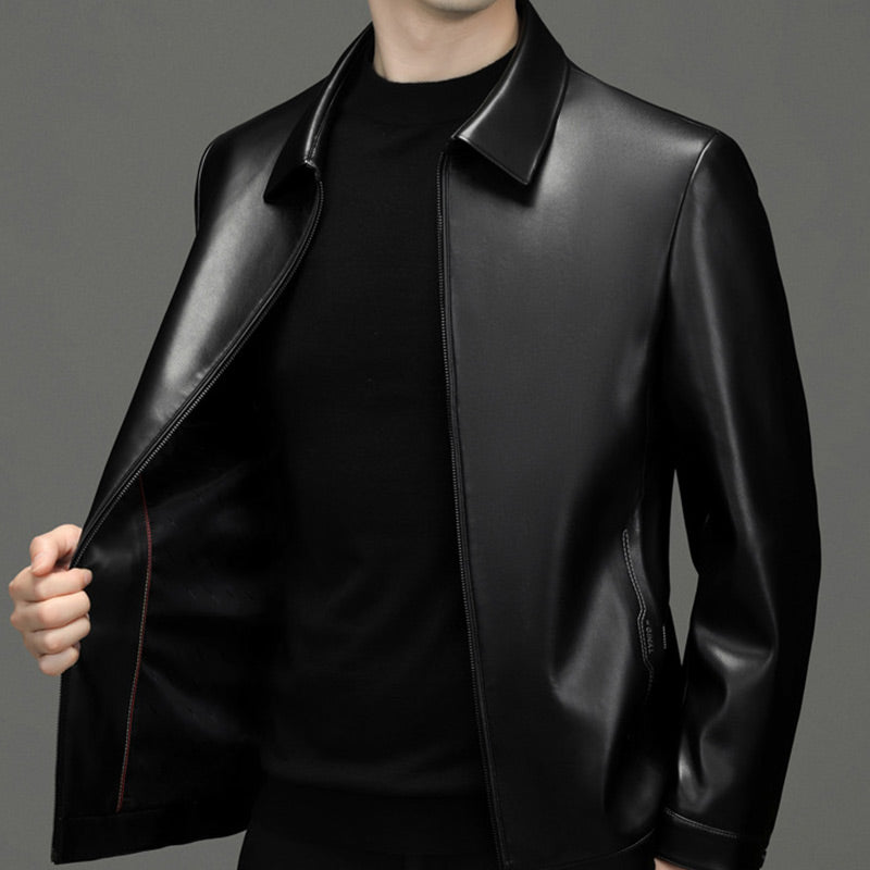 Men's Classic PU Leather Jacket with Zipper Front