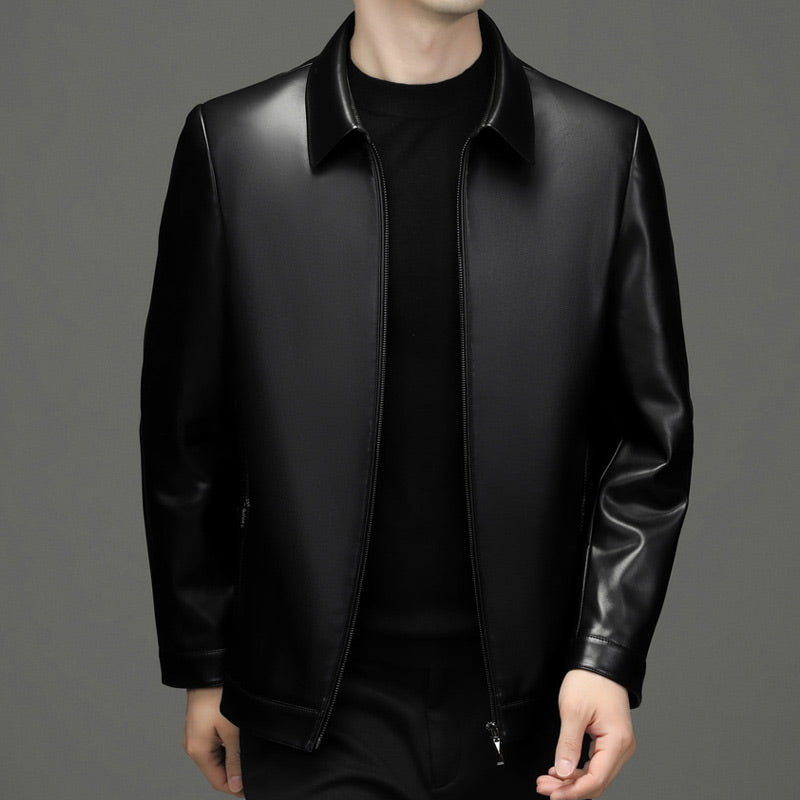 Men's Classic PU Leather Jacket with Zipper Front