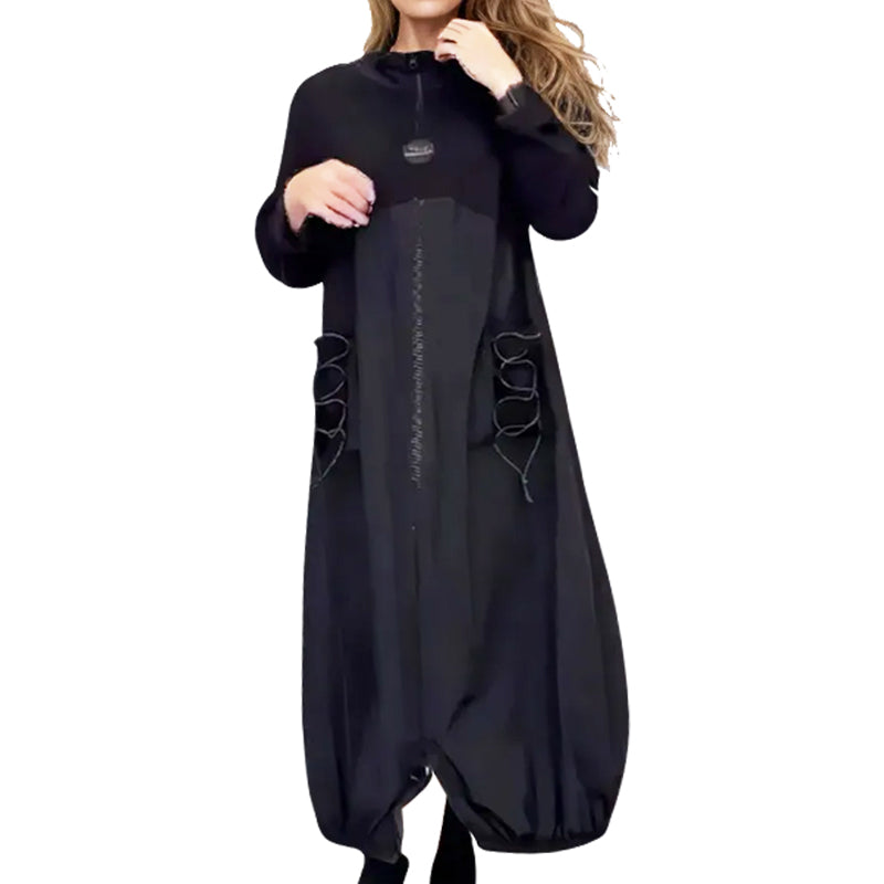 Mockneck Long Sleeve Dress with Drawstring