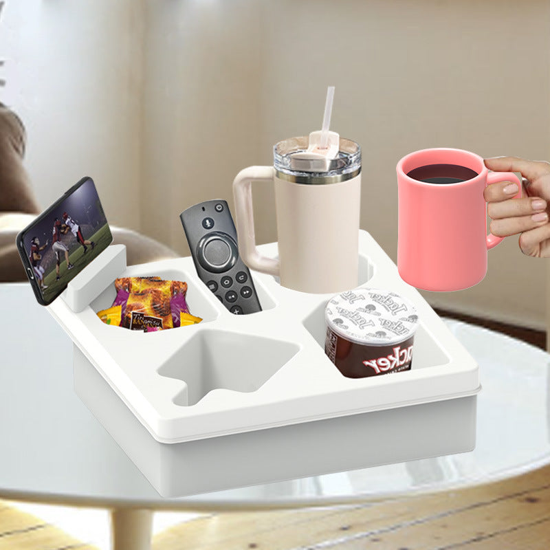 Couch Cup Holder Tray with Phone Stand