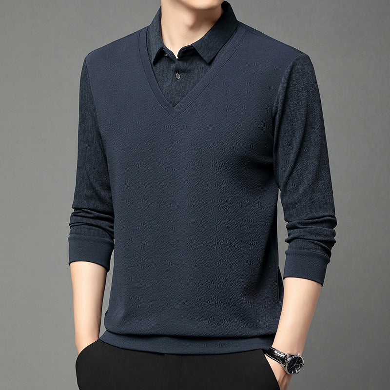 Men's Faux 2-Piece Long Sleeve Shirt