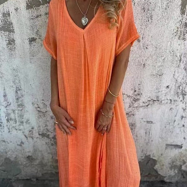 🔥HOT Sale🔥Women's Loose V-neck Cotton Linen Dress