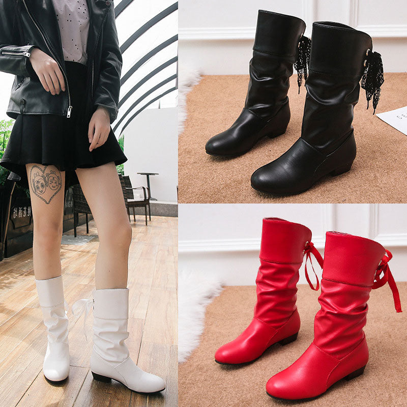 Women's Lace-Up Chunky Heel Mid-Calf Boots