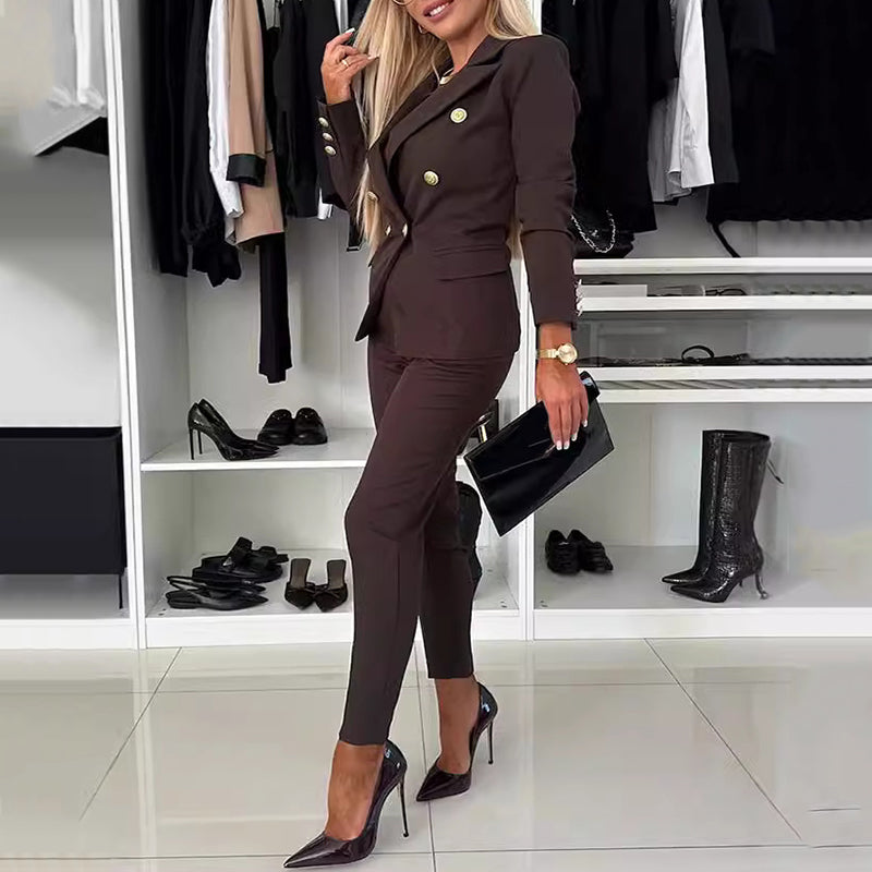 Women's Double-Breasted Blazer & Tailored Pants Set