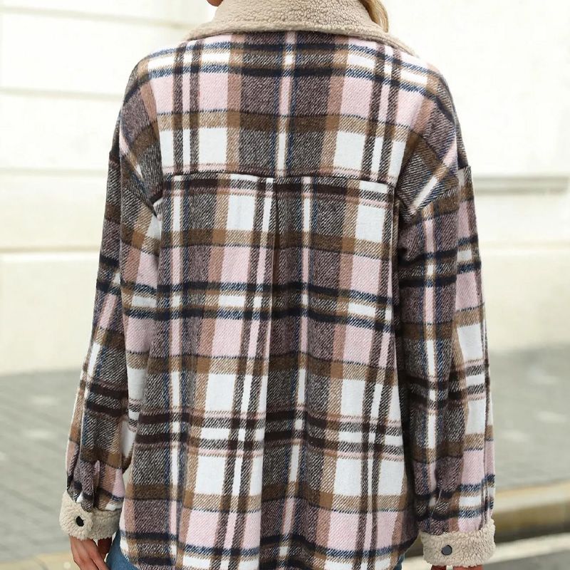 Women’s Casual Sherpa Plaid Long-sleeve Button-down Coat