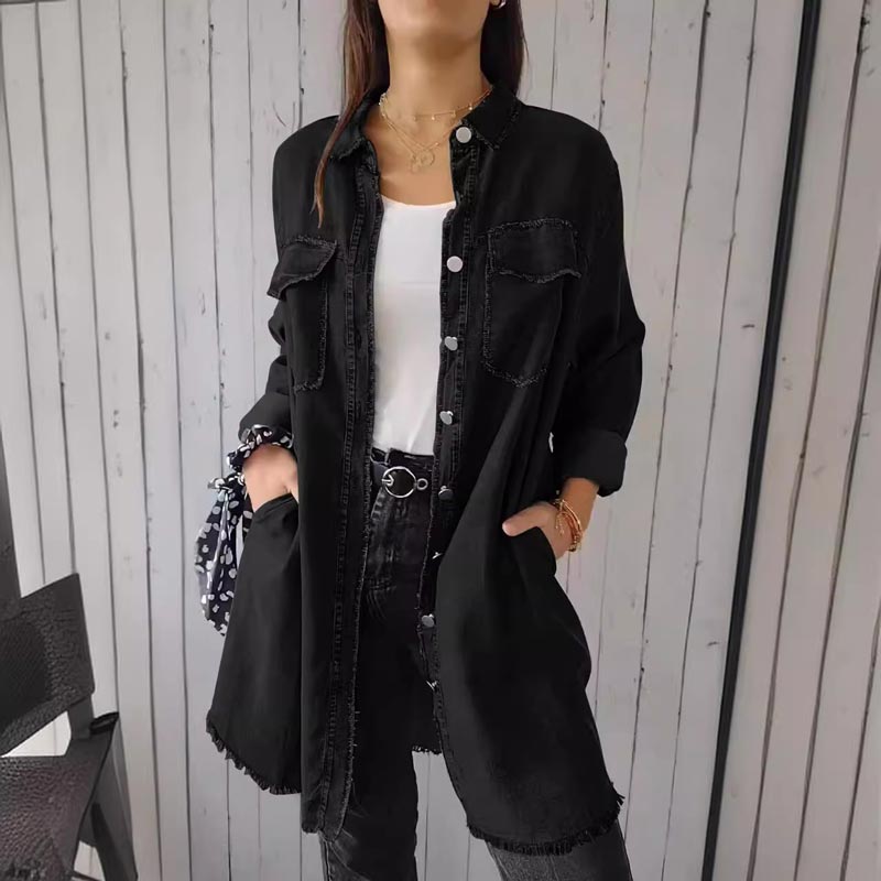 Women’s Faux Denim Comfortable Lapel Coat Shirt