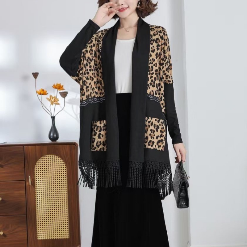 Women's Fringe Open Front Knitted Shawl Coat