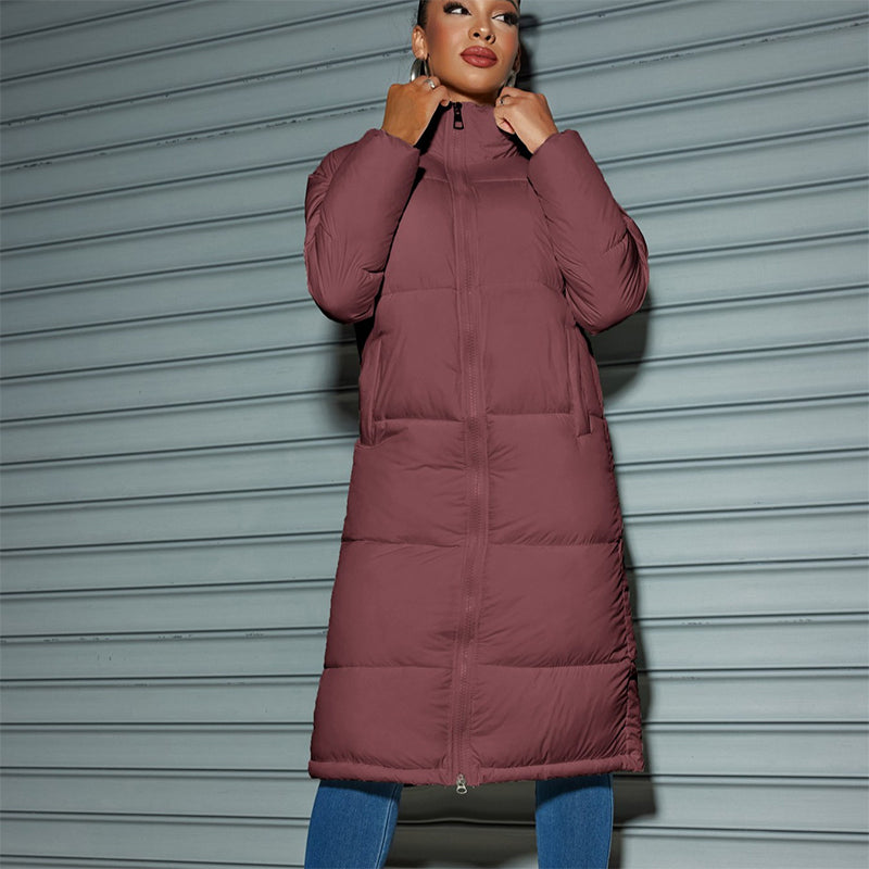 Women's Long Quilted Puffer Coat With Stand Collar