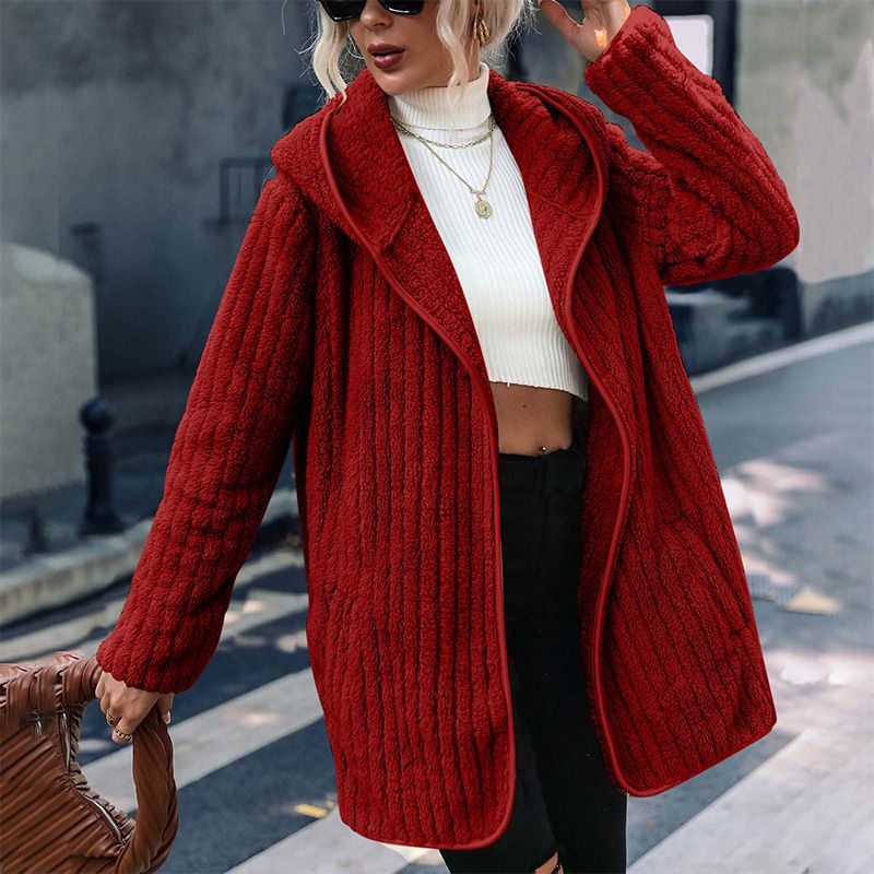 Women’s Double-sided Plush Hooded Cardigan