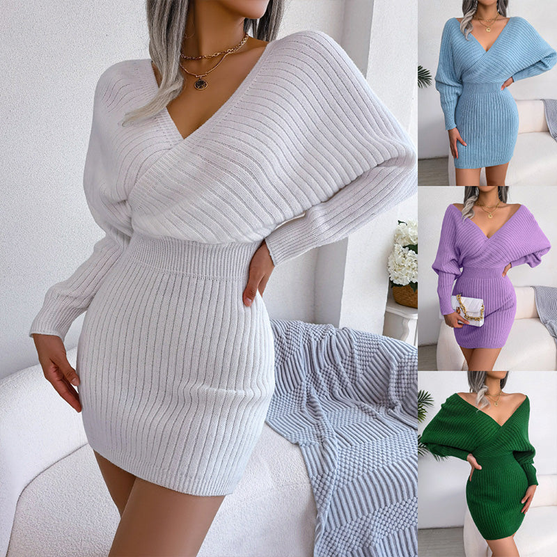 🎅Xmas Sales - 50% OFF🎄Sexy Knit Mini Dress with Batwing Long Sleeves