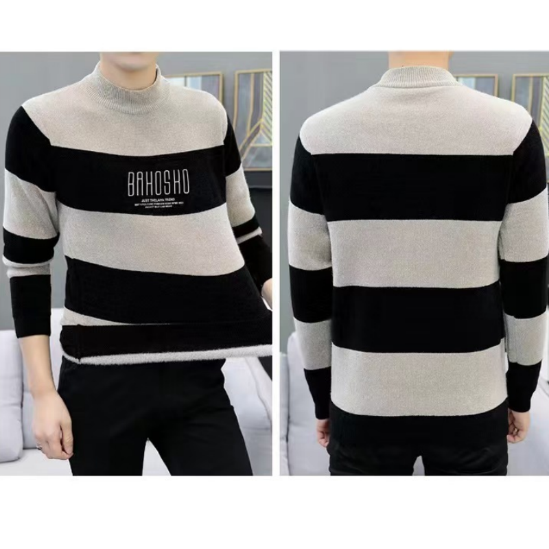 Men's Striped Knit Crew Neck Sweater