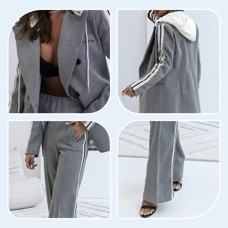 Women’s Casual Gray Blazer Top & Wide-Leg Pants 2-Piece Set