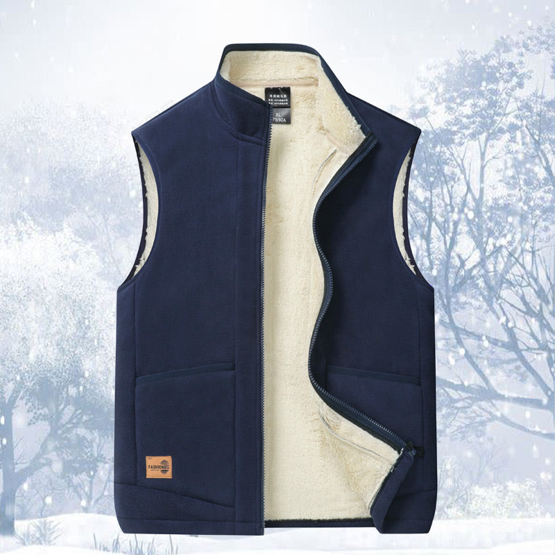 Men's Plus Size Plush-Lined Warm Vest for Autumn & Winter