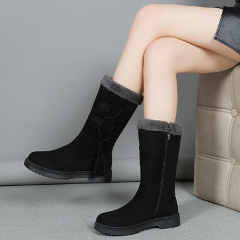 Women's Warm Mid-Calf Boots with Side Zipper