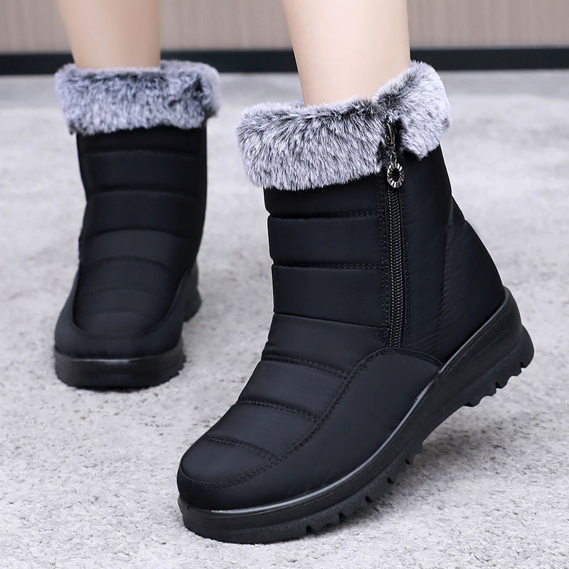 Women's Waterproof Faux Fur Zipper Snow Boots