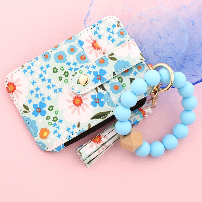 Women’s Boho Style Card Bag with Beaded Bracelet & Tassel Keychain