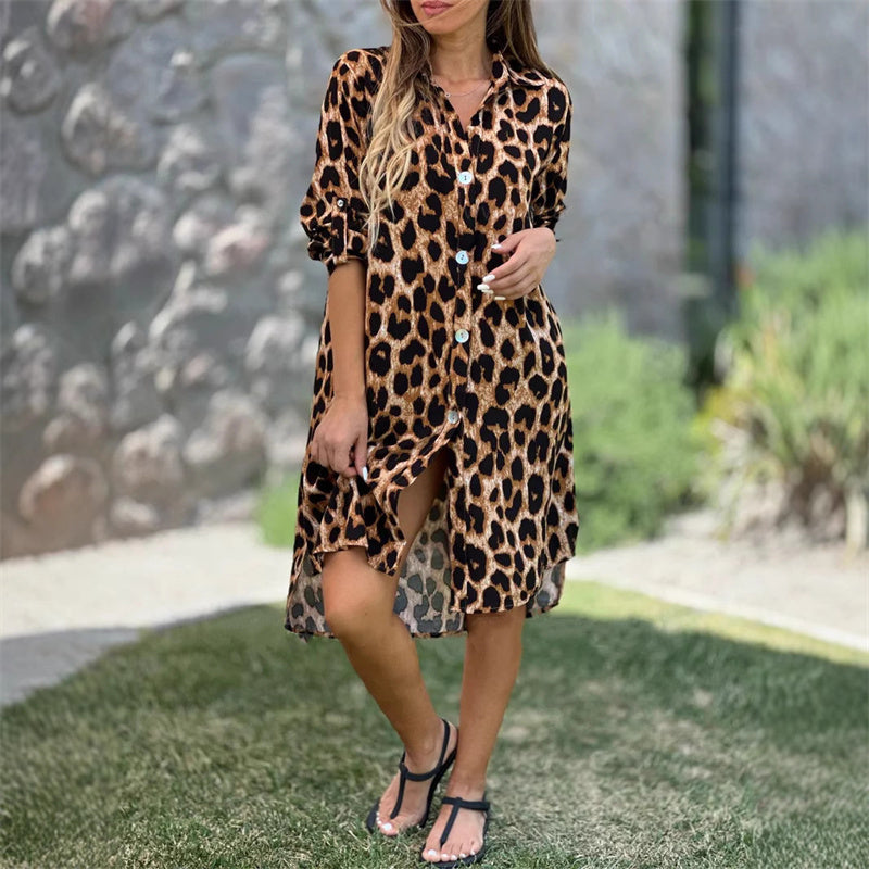 Leopard Print Oversized Shirt Dress