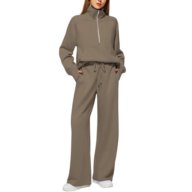 🔥Big Sale 50% OFF🔥Women’s High-Neck Zip-Up Pullover and Wide-Leg Pants Set