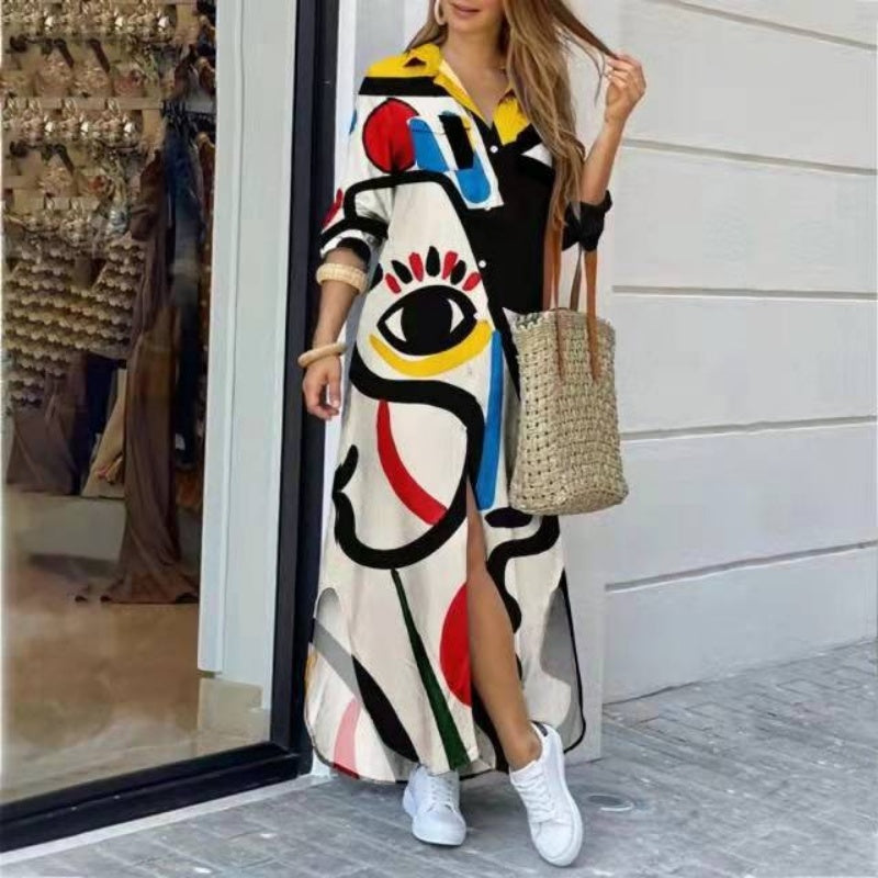 🎉Happy New Year! 50% OFF 🛍️Women's Colorful Abstract Print Maxi Dress with Side Slits