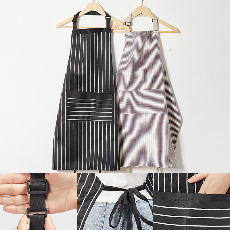 Adjustable Kitchen Cooking Striped Apron with Pockets