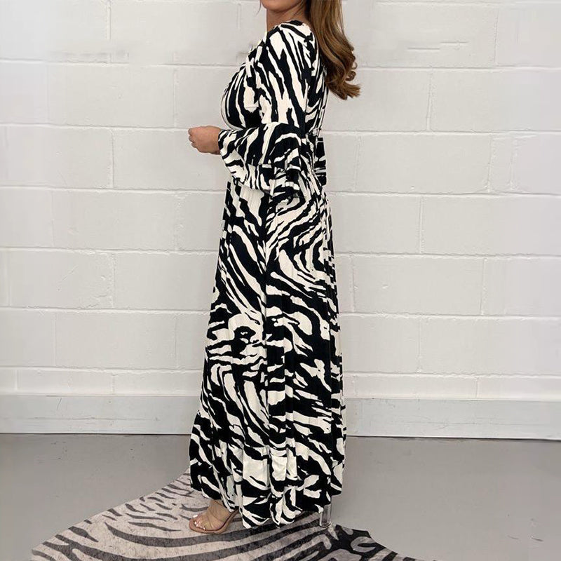 💖Limited Sale 50% OFF💖V-Neck Zebra Stripe Waistline 3/4 Sleeve Dress