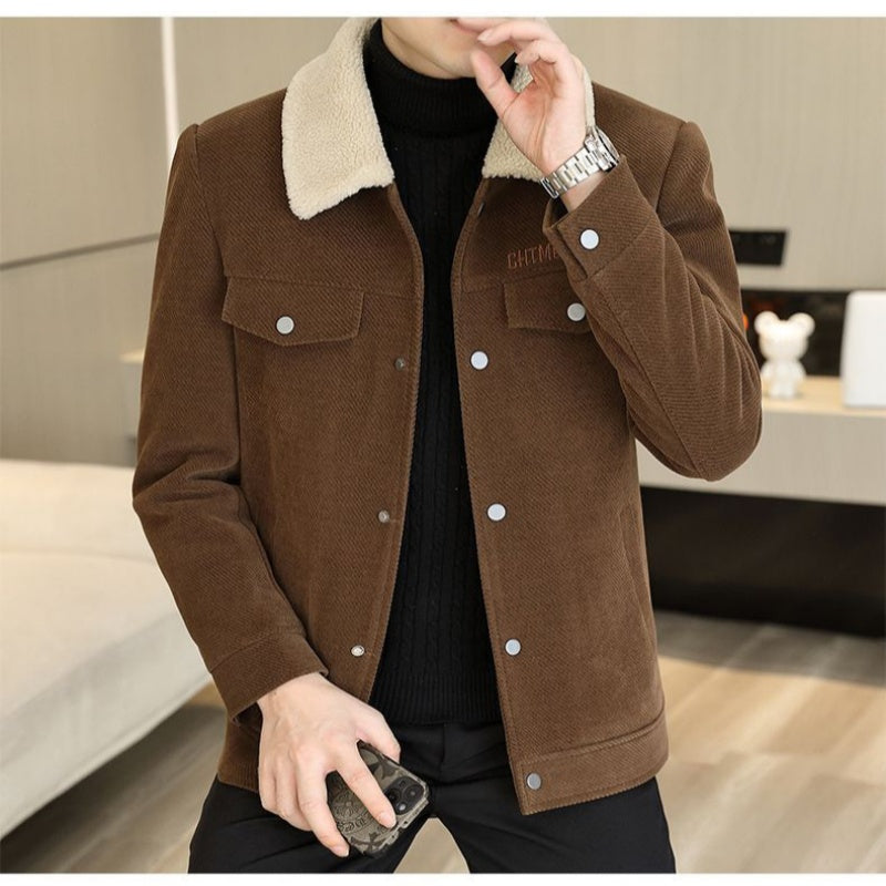 Men's Fashion Lapel Solid Color Button Thickened Jacket