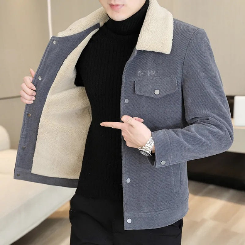 Men's Fashion Lapel Solid Color Button Thickened Jacket