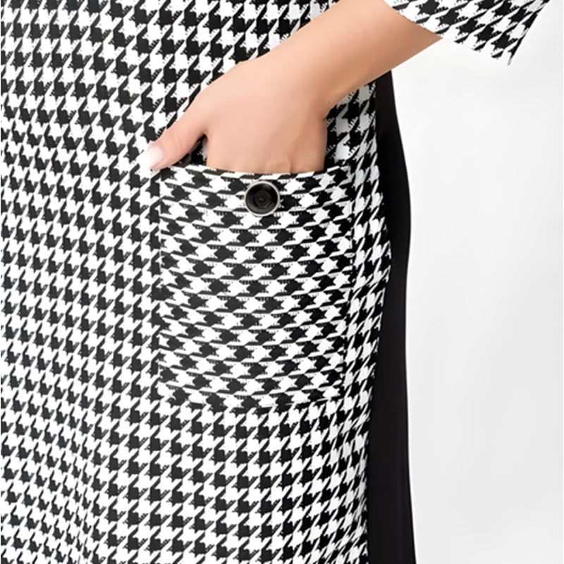 💖Limited Sale 50% OFF💖Women's Long Sleeve Houndstooth Patchwork Dress