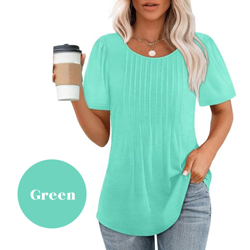 🔥Last Day Sale 49%🔥Women's Short Sleeve Pleated Dressy Casual Scooped Neck Tops