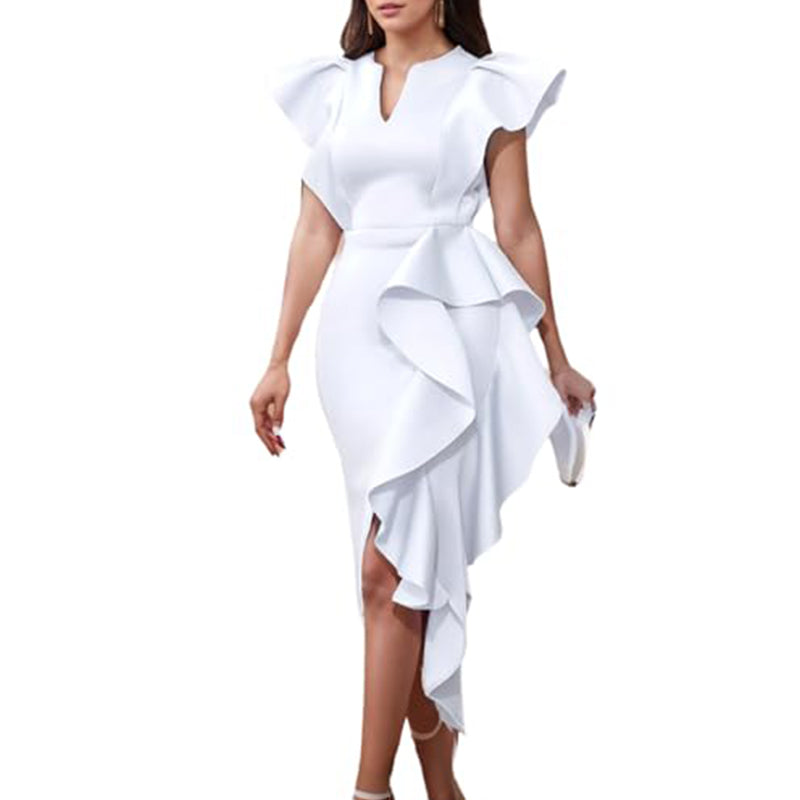 Women’s Elegant Slim Fit Ruffle High-Low Hem Dress