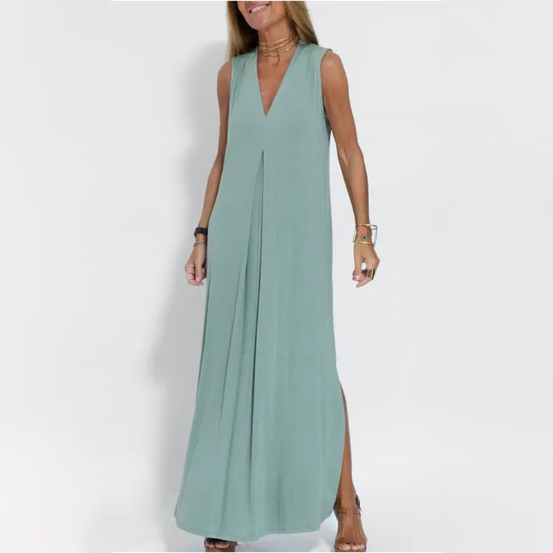 Sleeveless Deep V-Neck Loose Maxi Dress