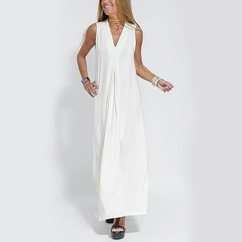 Sleeveless Deep V-Neck Loose Maxi Dress